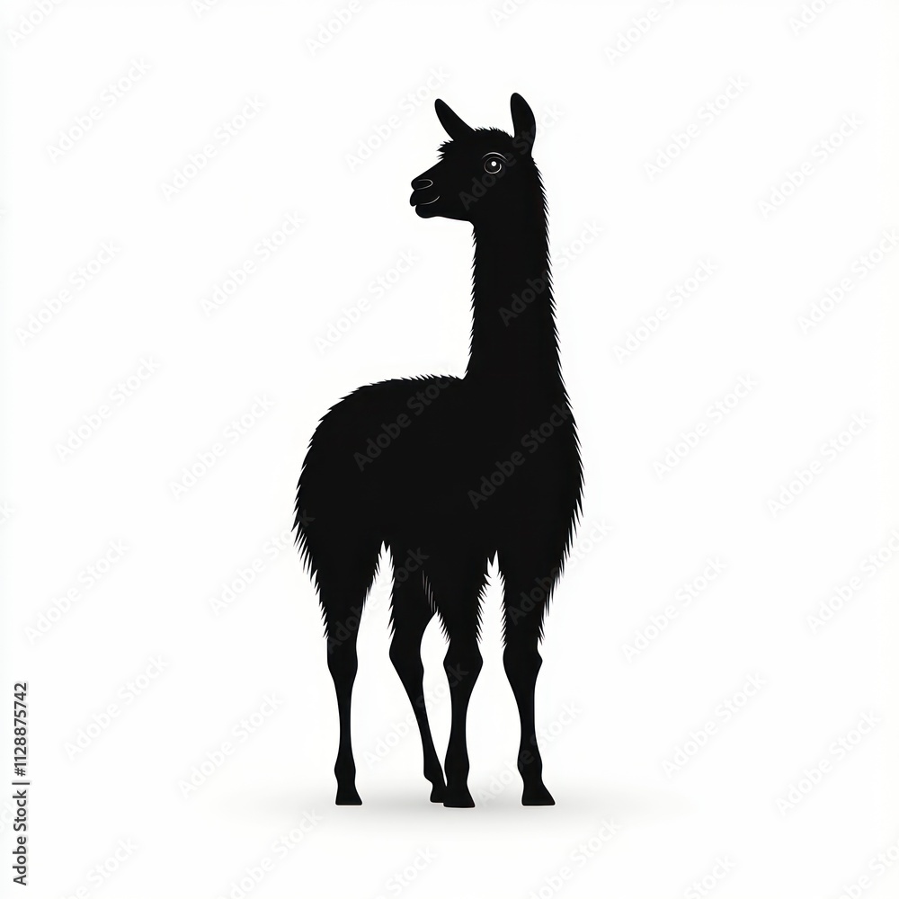 Black silhouette of a llama standing on white background. Black silhouette of a llama standing on white background.