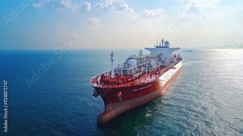 oil tanker, gas tanker in the high sea.Refinery Industry cargo ship. top view,aerial view,Thailand, in import export, LPG,oil refinery, Logistics and transportation with working crane bridge in harbor