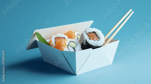 Sushi Takeout Box, Salmon Rolls photo