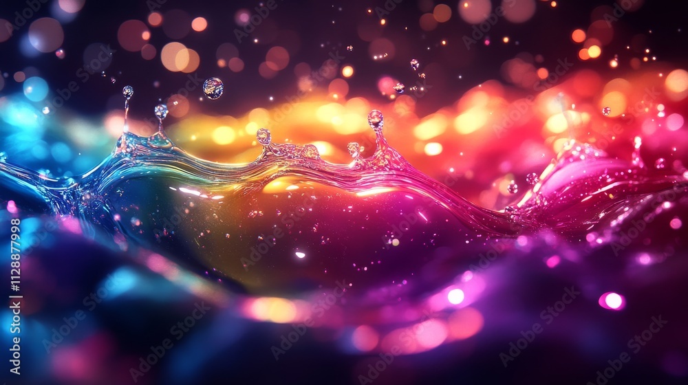 HD Background 3D water drops and splashes in luminous colors with sparkling effect. Generate Ai HD Background 3D water drops and splashes in luminous colors with sparkling effect. Generate Ai