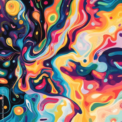 Abstract vibrant swirls of color create a dynamic, psychedelic artwork with fluid forms and bold hues.