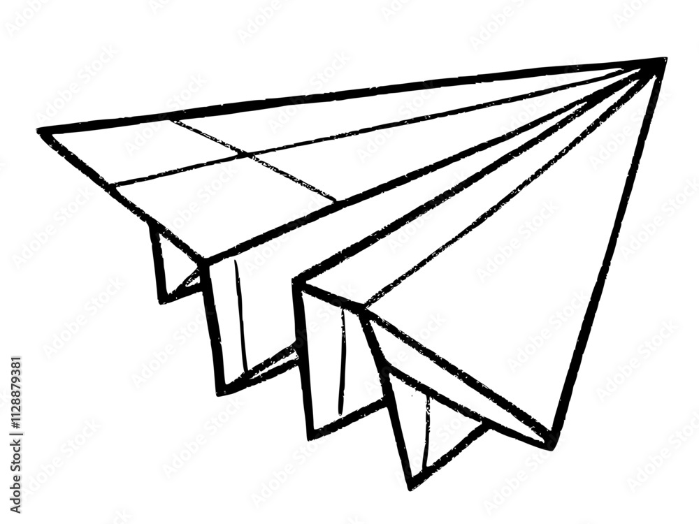 Hand-drawn doodle of a paper airplane in black and white line art, simple flat style, vector SVG Hand-drawn doodle of a paper airplane in black and white line art, simple flat style, vector SVG