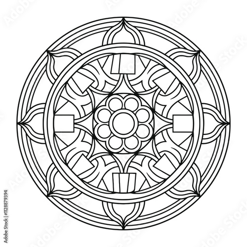Black and White Mandala Outline Artwork Pattern - Mandalas Coloring Page for Beginners, Adults.