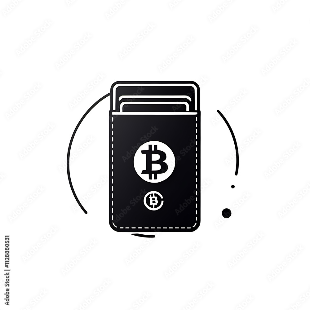 Cryptocurrency Wallet Icon: A minimalist black and white illustration depicting a wallet with a Bitcoin symbol. Cryptocurrency Wallet Icon: A minimalist black and white illustration depicting a wallet with a Bitcoin symbol.
