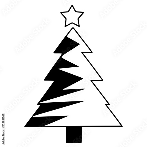 Black and white silhouette of a Christmas tree with simple, minimalistic design vector SVG