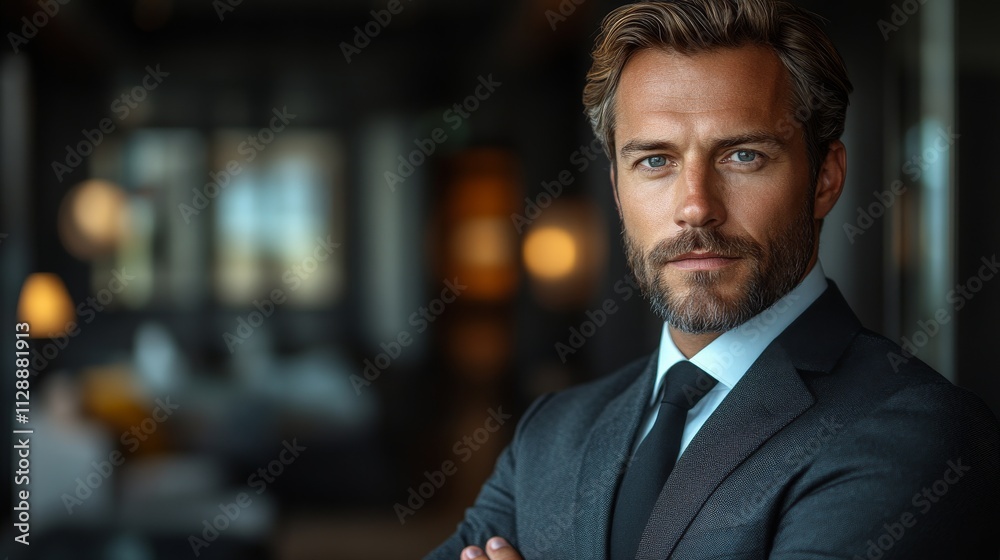 A man in a suit and tie stands in front of a window A man in a suit and tie stands in front of a window