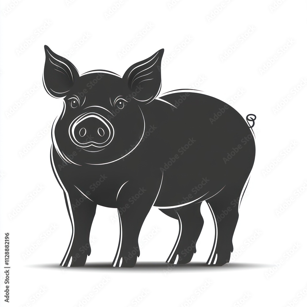 Fototapeta premium Silhouette of a pig standing on white background.