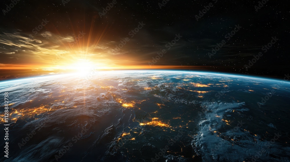 Sunrise Over Planet Earth with Vibrant Colors and Stars in Space Sunrise Over Planet Earth with Vibrant Colors and Stars in Space