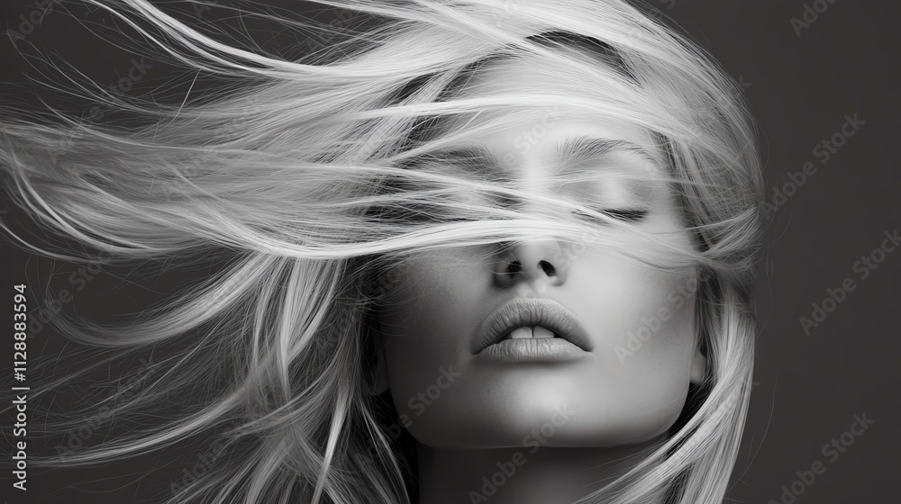 Blowdried hair strands waving dynamically in the air Blowdried hair strands waving dynamically in the air