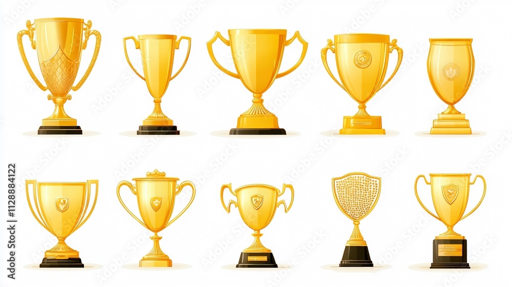 Golden Trophy Awards for Winners of Sports Events - 2D Illustration Golden Trophy Awards for Winners of Sports Events - 2D Illustration