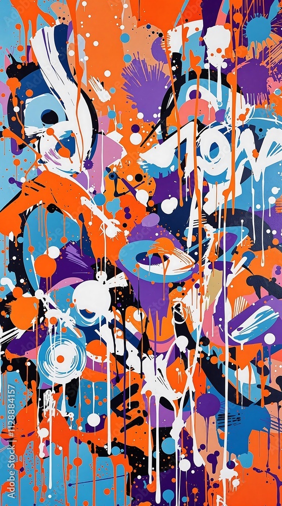Fototapeta premium Vibrant Seamless Pattern of Colorful Graffiti Art on Weathered Concrete Wall Showcasing Urban Street Art