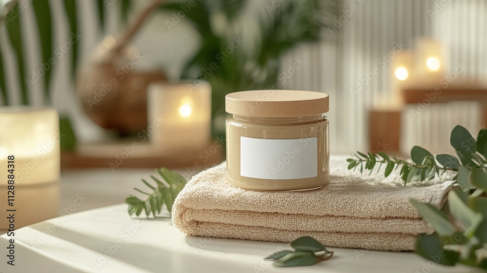 A sleek jar of natural skincare sits on a beige towel surrounded by soft candlelight and greenery. This peaceful setting highlights eco-friendly beauty practices and zero-waste initiatives. A sleek jar of natural skincare sits on a beige towel surrounded by soft candlelight and greenery. This peaceful setting highlights eco-friendly beauty practices and zero-waste initiatives.