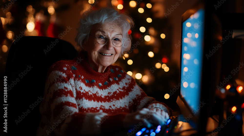 elderly woman looking at computer