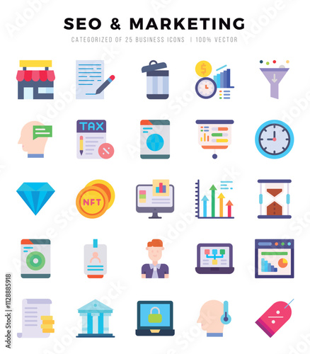 SEO & MARKETING icons Pack. Flat icons set. SEO & MARKETING collection set. Simple vector icons.