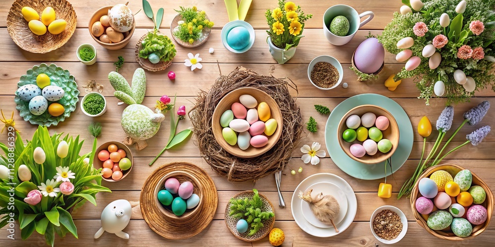 Fototapeta premium Contemporary Easter Celebration Embracing Eco-Friendly and Sustainable Decorations for a Stylish and Conscious Festive Atmosphere