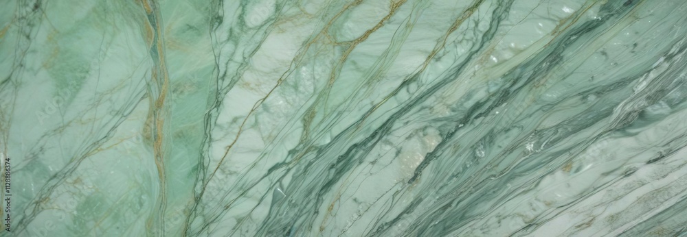 Naklejka premium Soft green marble surface featuring intricate veining and subtle shimmering effect in soft focus, marble, luxurious, refined
