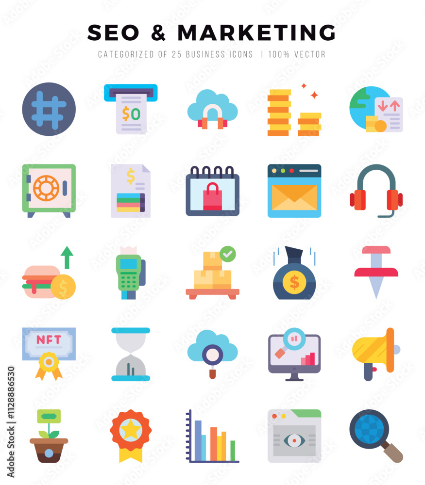 Set of SEO & MARKETING Icons. Simple Flat art style icons pack. Vector illustration. Set of SEO & MARKETING Icons. Simple Flat art style icons pack. Vector illustration.