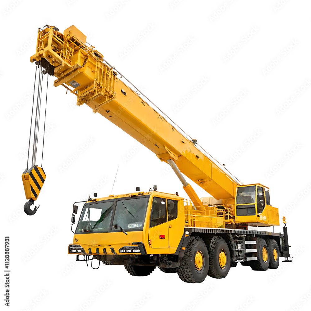 Heavy-Duty Machine Mobile Crane in Yellow on Transparent Background Heavy-Duty Machine Mobile Crane in Yellow on Transparent Background