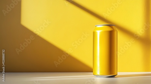 Yellow can on a bright surface with shadows