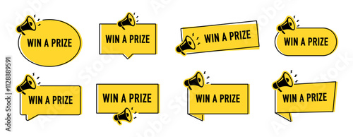 Megaphone with enter to win prizes speech bubble. Loudspeaker. Banner for business, marketing and advertising. Vector illustration.