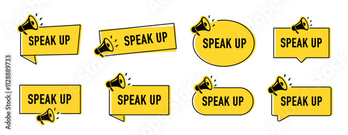 Megaphone with speak up speech bubble. Loudspeaker. Banner for business, marketing and advertising. Vector illustration.