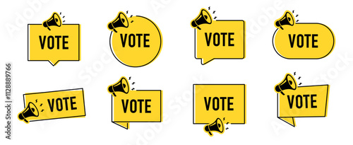 Megaphone with vote speech bubble. Loudspeaker. Banner for business, marketing and advertising. Vector illustration.