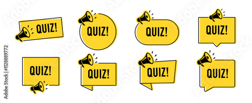 Megaphone with quiz speech bubble. Loudspeaker. Banner for business, marketing and advertising. Vector illustration.