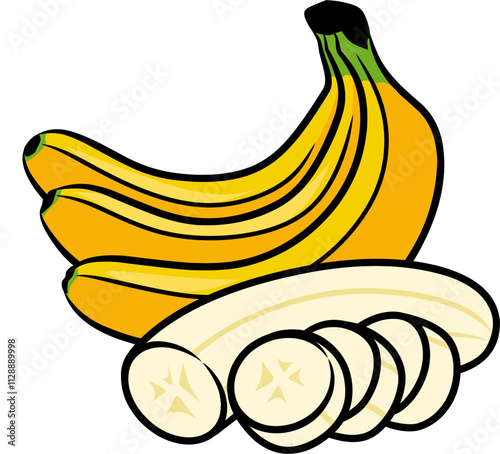 Ripe banana slices isolated on white background