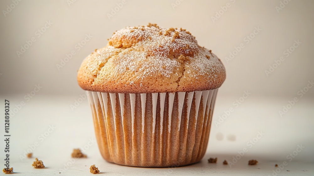 Close-up cinnamon muffin on table with crumbs Close-up cinnamon muffin on table with crumbs