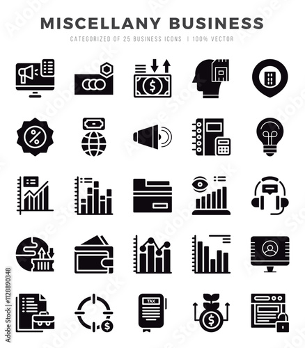 Set of Miscellany Business Icons. Simple Glyph art style icons pack.