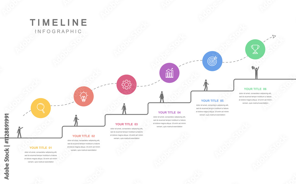 Obraz premium Business road map timeline infographic concept. with icons and 6 options, Corporate milestones graphic elements. workflow layout, diagram, report, web design. Creative, vector