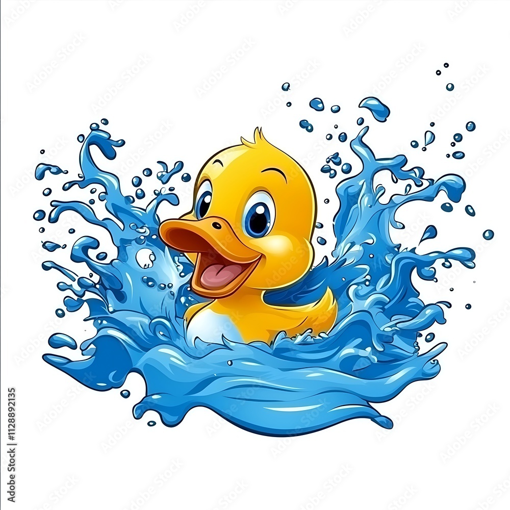 Fototapeta premium Playful Duck Splashing in Bright Blue Water