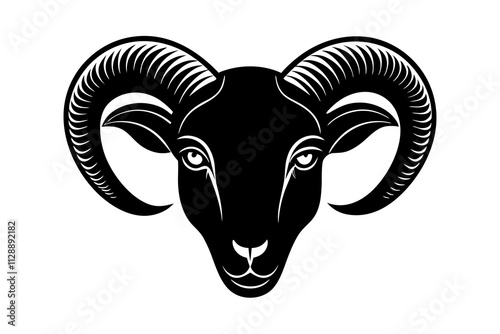 Stylized Ram's Head on White Background - Icon of Strength