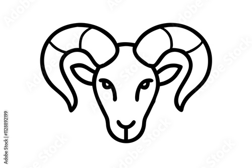 Stylized Ram's Head on White Background - Icon of Strength