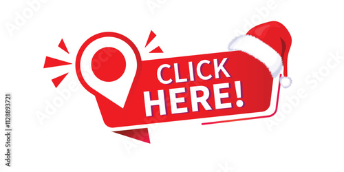 Vector Illustration of a Christmas-Themed Click Here Button with Transparent Background. Social media template