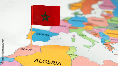 Quadro su tela A map of Morocco with the national flag of Morocco on it