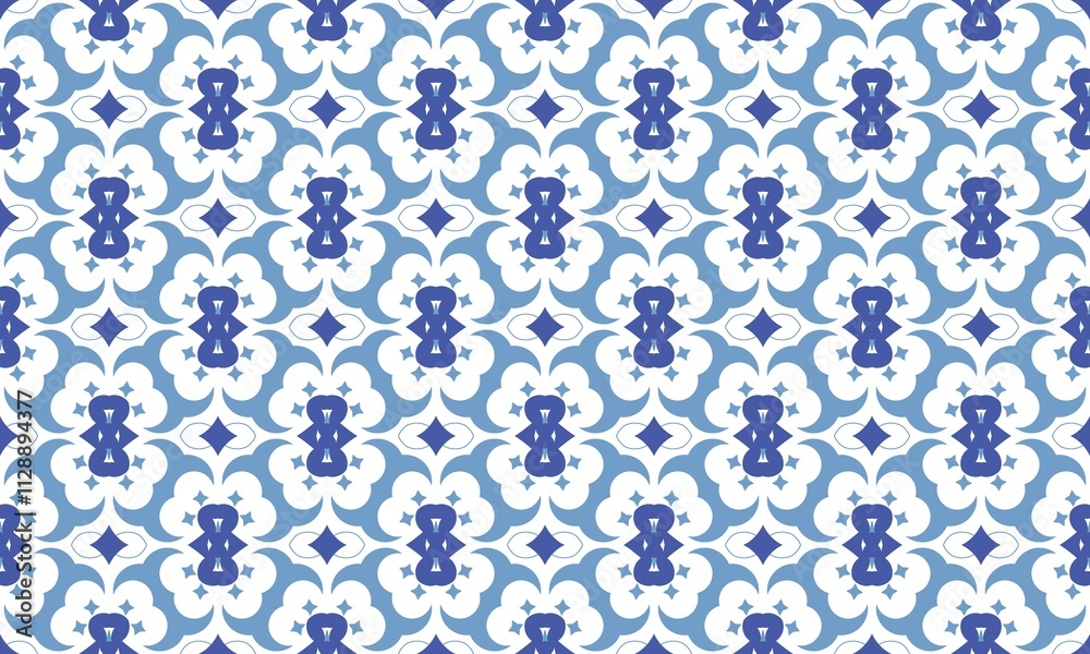 Fototapeta premium Blue and White Ornamental Seamless Tile Design.