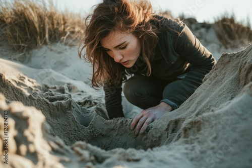 woman dug holes in the sand
