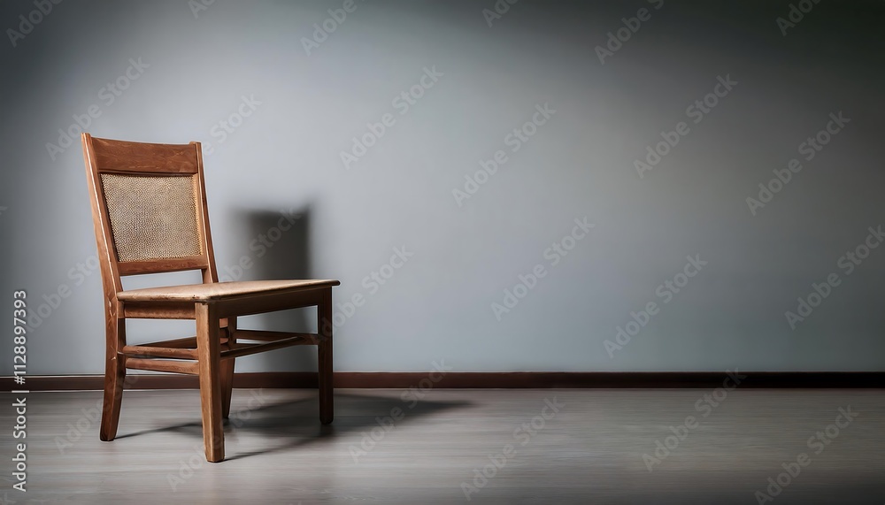 A solitary wooden chair in a minimalist setting. A solitary wooden chair in a minimalist setting.