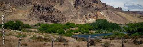Mountains and stepppe landscape, patagonia, chubut province, argentina photo