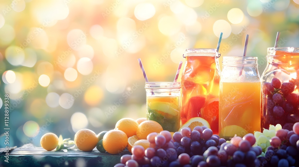 Refreshing Fruit Infused Drinks In Jars Outdoors Refreshing Fruit Infused Drinks In Jars Outdoors