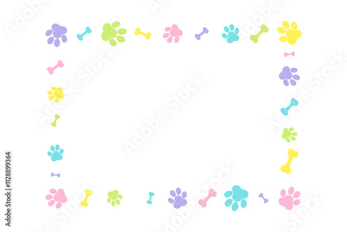 Colorful Cat Or Dog Paw Frame On White Background. Wallpaper. Vector Illustration