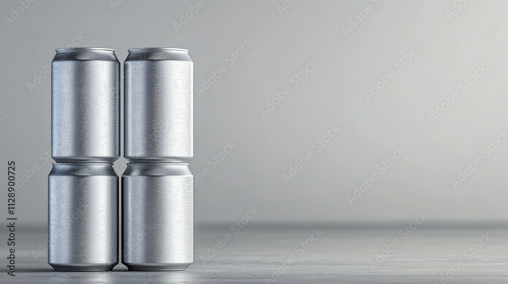 Two blank aluminum cans on soft gray background with copy space Two blank aluminum cans on soft gray background with copy space