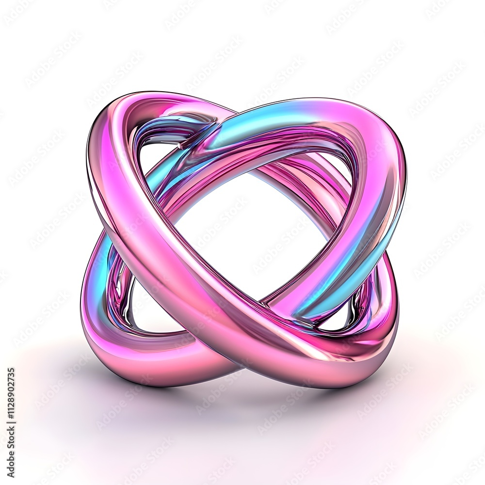 Abstract Colorful Metallic Knot Sculpture in Pink and Blue Reflective Surface with Soft Lighting Abstract Colorful Metallic Knot Sculpture in Pink and Blue Reflective Surface with Soft Lighting