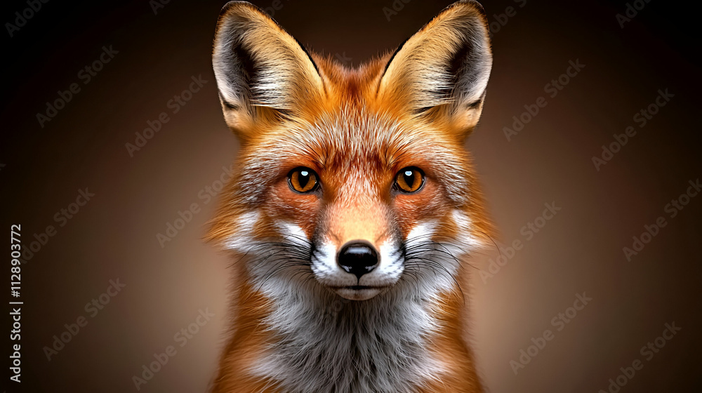 Fototapeta premium A realistic portrait of a fox with striking features and vibrant fur against a dark background.