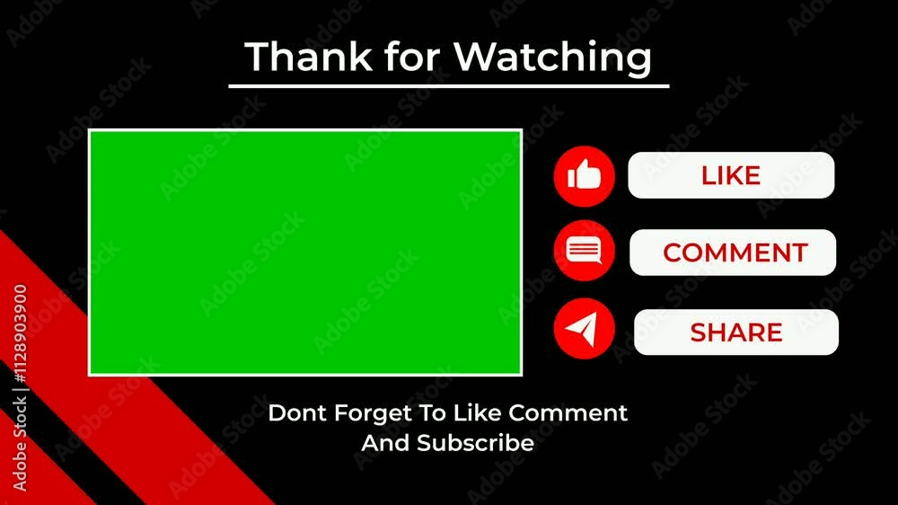 animation end screen video template outro card, thanks for watching reminder like comment subscribe with background color and chroma key 
