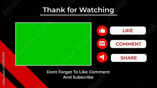 animation end screen video template outro card, thanks for watching reminder like comment subscribe with background color and chroma key 