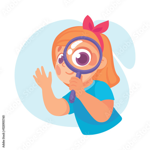 Search with Girl Character with Magnifier Vector Illustration