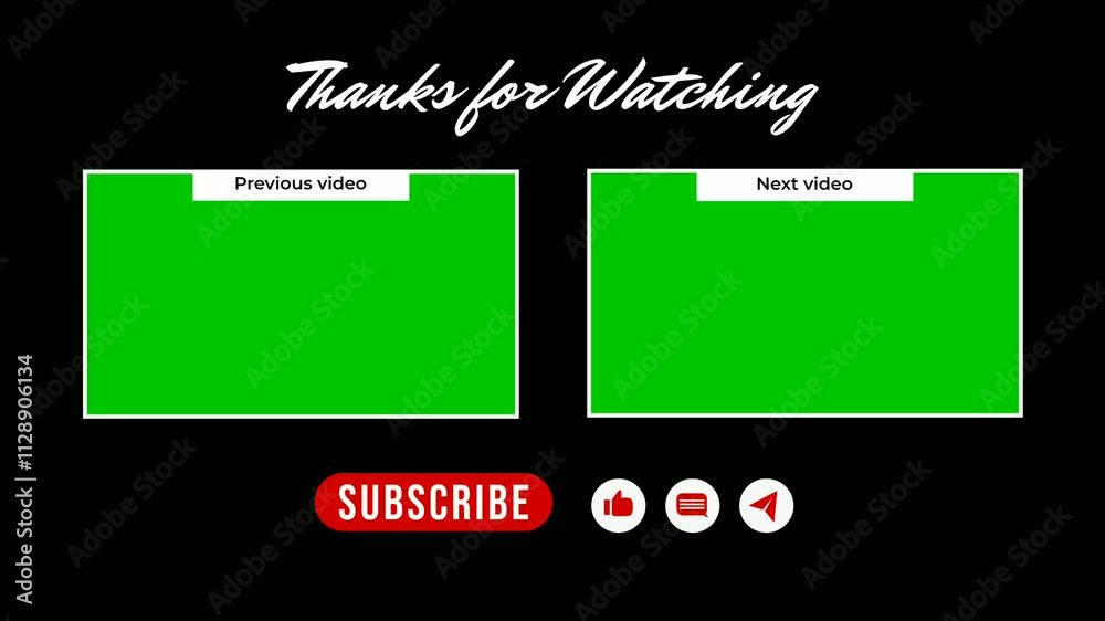 animation end screen video template outro card, thanks for watching reminder like komen subscribe with background color and chroma key 