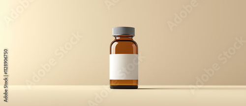 Amber Glass Bottle Mockup with Blank Label.